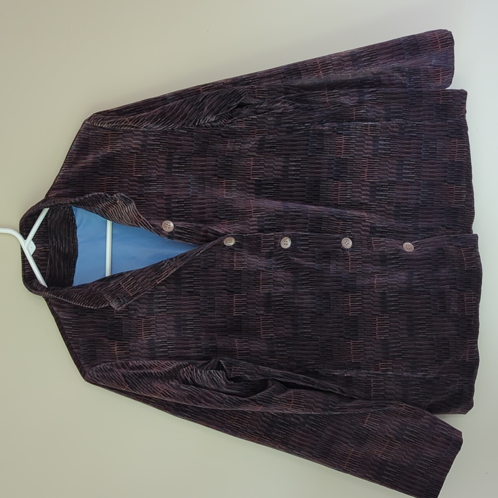 Velvet Soft Button Up Pattern Lined Jacket L Brow… - image 1